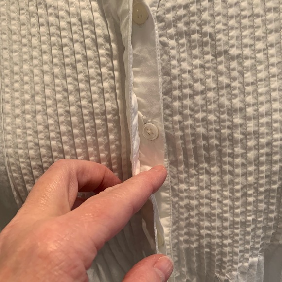 Lands End White Textured Long Sleeve Tuck Blouse - Picture 3 of 6